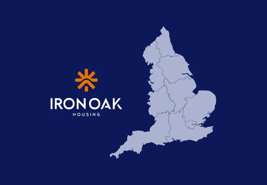 Iron Oak Housing logo with England map